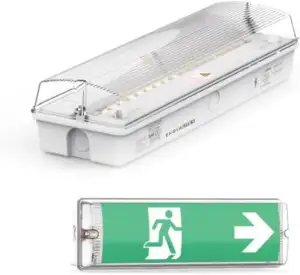 LED Fluchtwegleuchte | IP65 wasserdicht | Notbeleuchtung mit Notstromakku 3h | TEST-Funktion | inkl. 4 Piktogrammen, Richtungspfeilen | beleuchtetes Notausgangsschild | Rettungszeichenleuchte