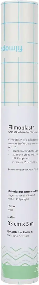 SEMPLIX Filmoplast® selbstklebendes ausreißbares Stickvlies: Zum Fixieren von Stoffen die nicht in den Stickrahmen können (weiß, 33 cm x 5 m)