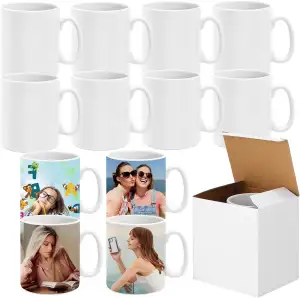 12er Set Sublimationstassen Rohlinge, 350ml Weiße Kaffeetassen zum Bedrucken, Bl