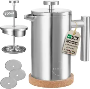 French Press Edelstahl 600ml I Thermo Kaffeebereiter isoliert I Doppelwandig inc