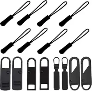 Aeuezxx 16 Stück Reißverschluss Zipper Ersatzteile, 8 Reißverschluss Anhänger und 8 Abnehmbares M...