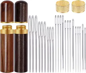 26 Stück Nähnadeln-Set, Stopfnadel, Nadeln für Leder zum Nähen, Nähzubehör enthalten Sticknadeln, Nähnadeln mit großem Öhr, Ledernadeln Hand, Fingerhut für Nähen