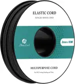 Abma Cord Gummischnur 2mm x 10m Gummikordel Gummiband Elastische Kordel Rund Gummiseil für Rucksack, Party-Hüte, Schmuck, Basteln, Camping, Zelt - Schwarz