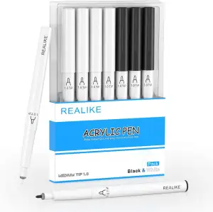 REALIKE Acryl Paint Markers Stifte für Stoff, Stein, Holz, Leinwand, Papier, Stein, Keramik, Glas und Kunstzubehör 1.0mm mittlere Spitzen Gold Silber Weiß Paint Marker Pen