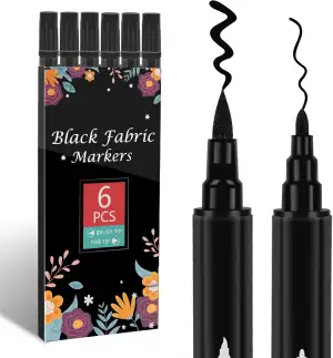 ABEIER 6 Schwarz Textilstifte Waschmaschinenfest Textilfarbe Waschmaschinenfest Dual Tips Stoff Textilmalstifte Permanent, Schwarz Stoffmalstifte Textilmarker für Textilien Schuhe Die Hemden, Hüten