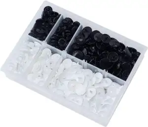 KAM Snaps Starterset T5 100 Set Druckknöpfe, Schwarz Weiß Schönes Plastikkastenpaket
