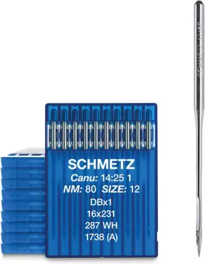 SCHMETZ | 100 Industrienähmaschinennadeln | Rundkolben | DBX1, 16X231, 287 WH und 1738 (A) | Nadeldicke 80/12 | Hinweis: Überprüfen Sie das empfohlene Nadelsystem in der Bedienungsanleitung