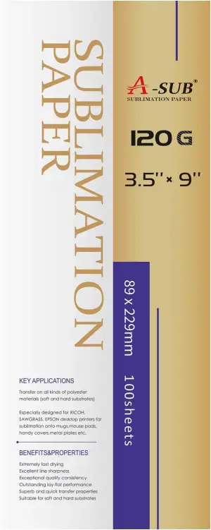 A-SUB Sublimationspapier für Tassen Größe, 89 x 229 mm, 100 Blatt, 120 g/m², kom