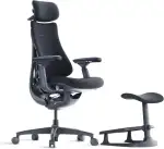 LiberNovo Ergonomischer Bürostuhl mit Fußstütze – Verstellbar, Adaptive Lendenwirbelstütze, 160°-Neigungswinkel, integrierte Wirbelsäulendehnung, Schwarz, Sitztiefe 48 cm