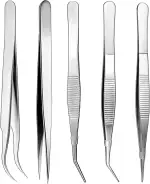 5 STK Edelstahl Pinzetten Set, Präzisionspinzette Gebogene Pinzette Spitz Pinzetten Profi, Mehrzweckpinzette für Basteln, Kochen, Reparieren, Backen, Grillen, Modell Craft Tweezers (5 Längen)