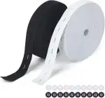 2 Rollen 14M Gummiband mit Knopfösen, Flaches Nähband Gummiband mit Knopfloch,Gummiband Breite 20mm und 20 Knöpfe Elastisches Gummiband Nähen für Hosenrock Stirnband (Schwarz + Weiß)