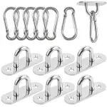 ENUTROF Augplatte Edelstahl Augplatten mit Öse Ösenplatte Wandöse Ösen mit Karabiner 6STK Set für Innen und Außenbereich Sonnensegel Wand-Befestigung Decken-Befestigung Wand-Haken Decken-Haken (L-U)