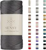Sensy Premium 2 mm 220 Meter Polyester-Seil, 100 % Polypropylen-Kordel Makramee-Schnur, 2 mm, Häkelnadel, Makramee-Seil, Häkelgarn, Geschenk für Stricker (Anthrazit)