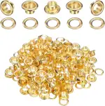 QUARKZMAN 100 Stück Ösen 6 mm Innen-Ø Messing Ösen Metallösen Rostfrei Planenösen Grommet Kit mit Unterlegscheiben Eyelets für Banner Leder Schuhe Handtaschen Vorhänge Bastel, Gold