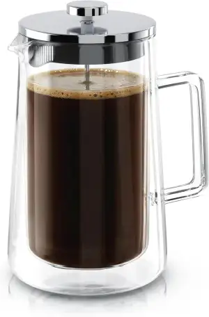 Arendo - Kaffeepresse French Press 1 Liter – Thermo Doppelwand Design - aus Glas