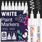 KERIFI Permanent Marker Wasserfeste Stifte, 8 Lackstift Weiß Wasserfest, Schnell Trocknender Paint Pen für Steine Bemalen Metall Kunststoff Reifen Schwarzes Papier Holz Keramik Glas Stoff 0.7mm & 3mm