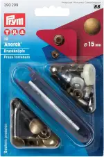 Prym 390299 Nähfrei-Druckknopf Anorak, 15mm, altmessing, 10 Stück mit Werkzeug