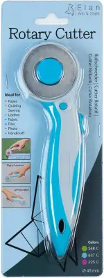 Elan Rollschneider Stoff 45mm, Ergonomische Roll Schneider Blau, Fabric Rotary Cutter, Rollmesser für Stoff, Textil Schneider mit Klingenverschluss