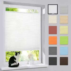 bobodeco Plissee ohne Bohren Klemmfix Faltrollo Jalousie Weiß 60x120cm (BxH), Pl