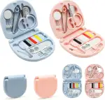 Bcautay 2 Stück Mini Nähprojekt Set Mini Reise Nähset für Heimreisende, anfängerfreundliches Notfall-Nähset DIY-Nähzubehör mit Fadenscherennadel-Knopfnadeln (Blau Und Rosa)