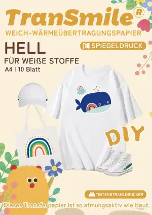 TRANSMILE (10 Blatt, A4 Inkjet PU-Transferpapier für helle T-Shirts, bedruckbare
