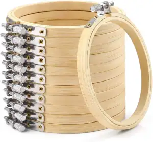 Caydo 12 Stück Stickrahmen 10cm Mini Bambus Stickrahmen Holz Rund Klein Ring für