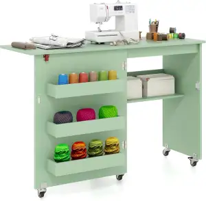 COSTWAY 2 in 1 Nähtisch klappbar, Nähmaschinenschrank Holz mit Regalen & Ablagef
