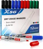 Whiteboard Marker,12 Marker Stifte,Trocken Abwischbar, Rundspitze 3mm,4 Farben Whiteboard Stifte Rundspitze Set Perfekt für Zuhause Schule Büro12er Pack