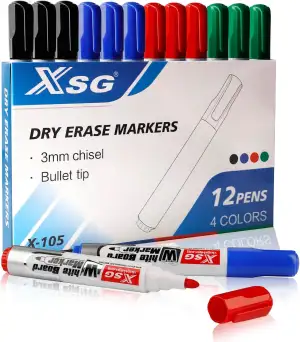 Whiteboard Marker,12 Marker Stifte,Trocken Abwischbar, Rundspitze 3mm,4 Farben W