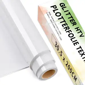 Lya Vinyl Glitzer Plotterfolie Textil, 30,5 cm x 200 cm Weiß Flexfolie Plotter T