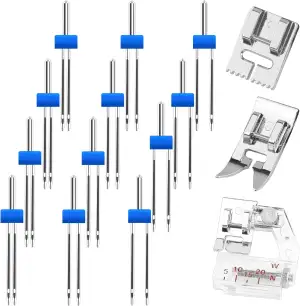 6er-Pack Zwillingsnadeln, Doppelnadeln mit 9-Rillen-Biesennähfuß und Universalnä
