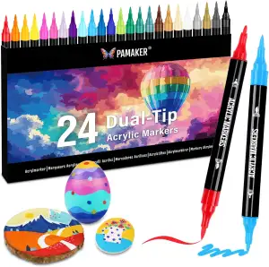 Pamaker 24 Farben Acrylstifte Set – Acrylmarker mit feiner Spitze und Pinsel für