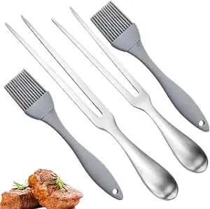 2 Stück 30.5/26.5 cm Fleischgabel Edelstahl und 2 Silikon Ölbürste, Fleischgabel