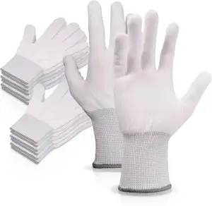 EHDIS 6 Paar Nylon Weiß Arbeitshandschuhe Stretchy Vollfinger Arbeitshandschuhe Antistatische Anti-Rutsch Handschuhe zum Waschen, Autopflege, Haushalt Reinigung Keeper