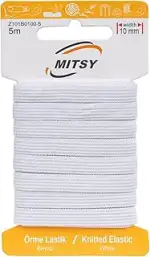 MITSY Reißfeste Gummiband Gummibänder zum Nähen Breit 10 mm 5 m Weiß Stark Gummilitze für Hosengu...