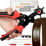 Lochzange für Leder und Gürtel, Revolverlochzange mit 6 Lochgrößen 2–4,5 mm, ergonomische Anti-Rutsch Griffe, für Uhrenarmbänder, Hundehalsbänder, Stoffe, DIY und Bastelarbeiten