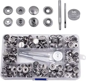 pangutheos 300 Stück Druckknöpfe set, Knöpfe ohne Nähen, 15mm Edelstahl Druckknopf mit 3 Einstellungswerkzeuge für Leder, Leinwand, Alle Stoffe, Kleidung, Schuhe, Gürtel