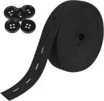 Mozeat Lens 5m Gummiband zum Nähen Flaches Nähband mit Knopfösen Elastisches Gummiband für Hosenrock Stirnband mit 5 Stück Knöpfe Taillenspanner für Kleidung Perücke Gürtel (schwarz)