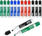 SUIN 4-farbige Whiteboard-Stifte, trocken abwischbare Marker mit 2,7 mm Rundspitze, geruchsarme Tinte für Meetings und Klassenzimmer, 12 Stück