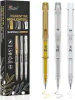 SUIN Gold-Silber-Metallic-Textmarker-Stifte – 3 Packungen mit matter Pigmenttinte mit 1,0 mm feiner Spitze zum Zeichnen, Skizzieren, Codedruck und Schreiben