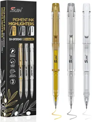 SUIN Gold-Silber-Metallic-Textmarker-Stifte – 3 Packungen mit matter Pigmenttint