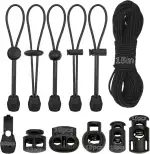 15M Elastische Gummischnur 3mm, Gummiband Rund Schnur Elastische Gummiseil mit 50 Kordelstopper Kordelklemme 50 Kordelstopper, Schwarz Gummikordel für Kordelzug Rucksack Bekleidung Wäscheleinen Zelte