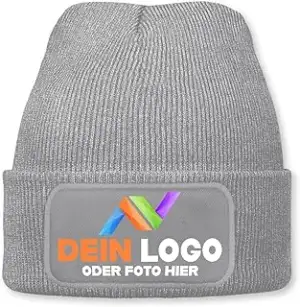 Wintermütze mit Logo personalisiert – Beanie individuell mit Wunschlogo, Text od