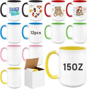 Sublimationstassen Rohlinge 12er Set, 450 ml (15 oz) Große Kaffeebecher mit farb
