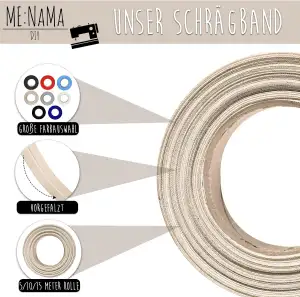 Schrägband aus 100% Baumwolle - 10 m x 18 mm (gefalzt) - Hochwertiges Einfassban