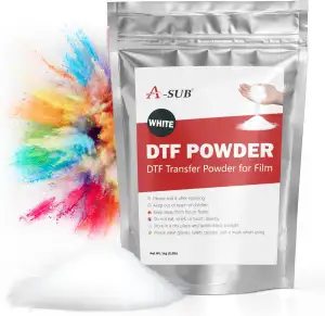 A-SUB DTF Pulver, 1 kg weißes Transferpulver, Schmelzkleber für Sublimation, funktioniert mit DTF-Folie und Drucker für Digitaldrucke auf jeder Farbe und Material Stoff