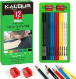 KALOUR PDAS 12er Schneiderkreide-Set, Stoffstifte und Stoffmarkierungsstifte für Quilten, Nähen, Schneiderei, wasserlöslich, 6 Farben, inklusive 2 Anspitzer