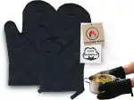 ZOLLNER 2er Set Ofenhandschuhe in schwarz - hitzebeständige Topfhandschuhe - Baumwolle - 18x28cm - mit praktischem Aufhänger - waschbar bis 60°C - Oeko Tex® Zertifiziert