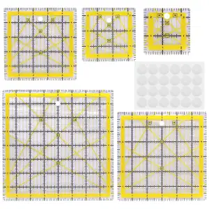 5 Stück Patchwork Lineal, Quilt Lineal, Geodreieck Groß, Nählineal mit Winkelanzeigen Bügellineal Hitzebeständig Handmaß Nähen Rutschfeste Griffe für Stoffhandwerk DIY (Gelb)