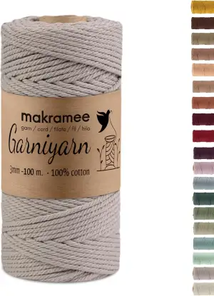 Makramee Garn 3mm x 100m Simply Taupe – 100% Baumwolle, 4-Fach gezwirnt – Makram